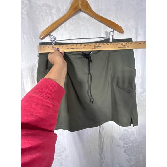Sahalie Skort 1X Olive Green Long Shorts Skirt Pockets Drawstring - Picture 6 of 11